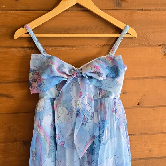 Dolls Kill x Little Pony Rainbow Chaser Organza Babydoll Mini Dress XS Bow - Picture 3 of 6